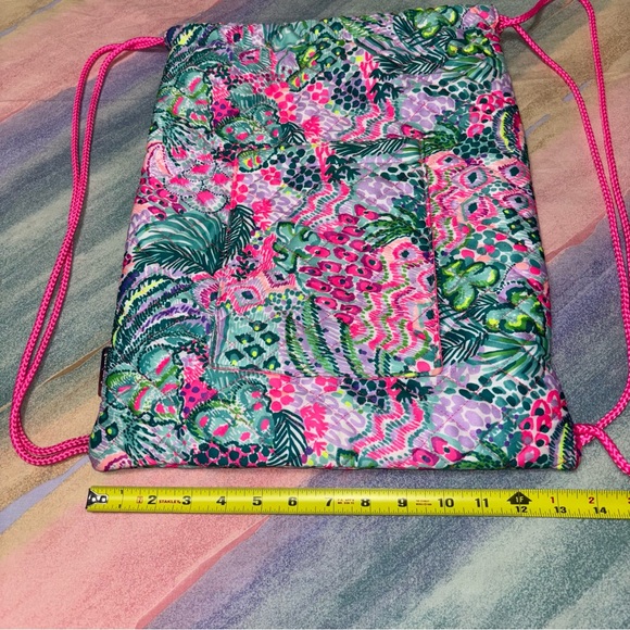 Lilly Pulitzer Pink and Green Drawstring Backpack - Picture 6 of 8